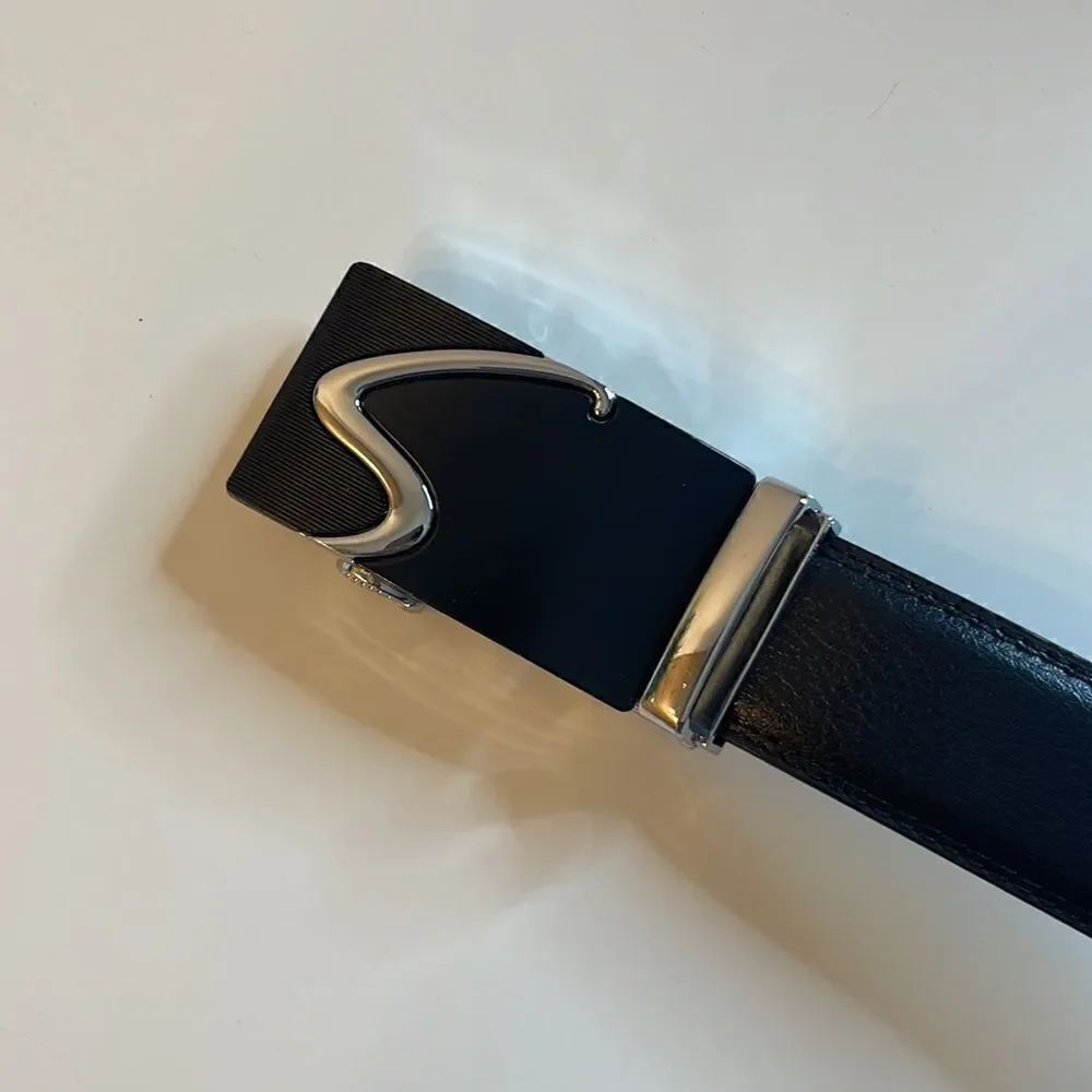 Black Leather fashion buckle belt.  44 inches.  NWOT