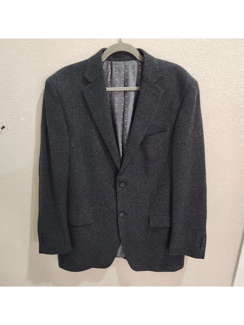 Studio Milano Italy 100% Cashmere 42L Charcoal herringbone blazer Sports coat