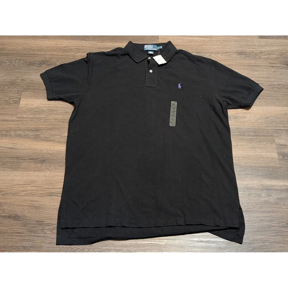 Polo Ralph Lauren Mens XL Classic Fit Black Polo Shirt Purple Pony NWT