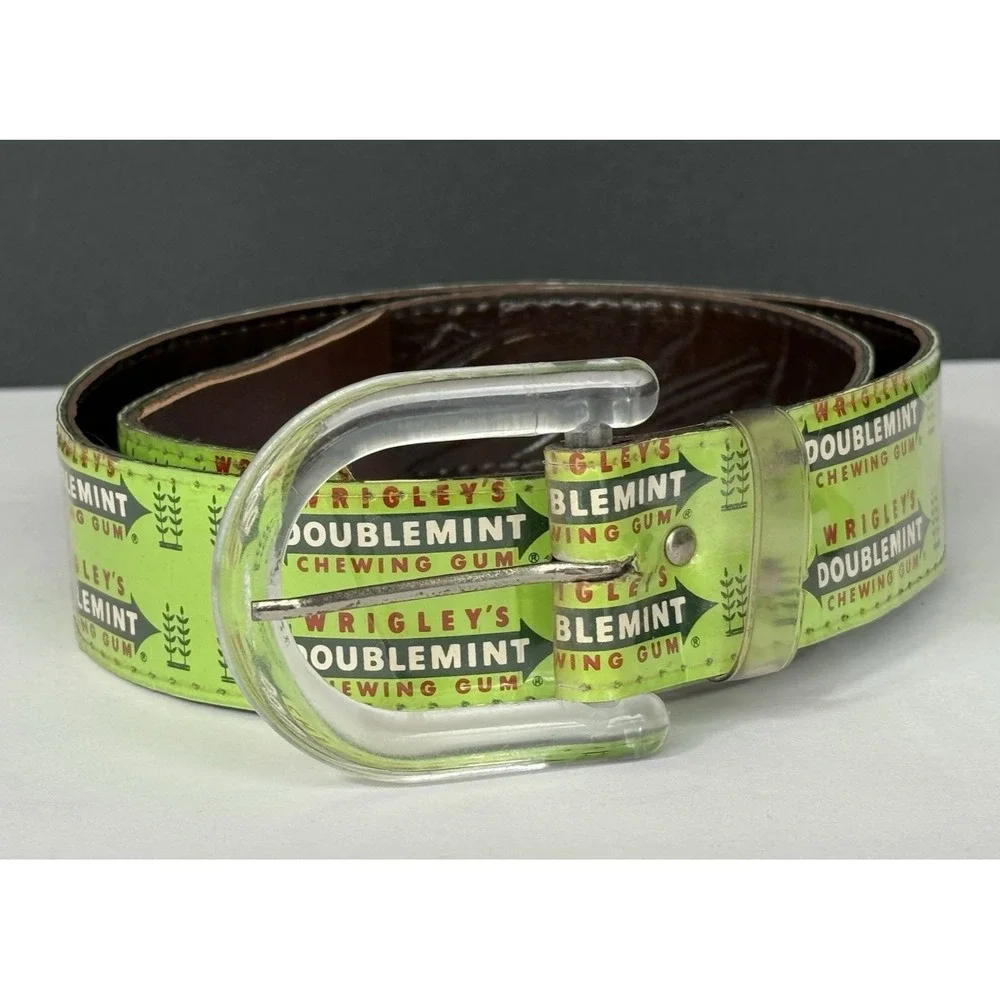 VTG Original Wrigleys Doublemint Gum Belt Green W/ Clear Buckle Size M 36