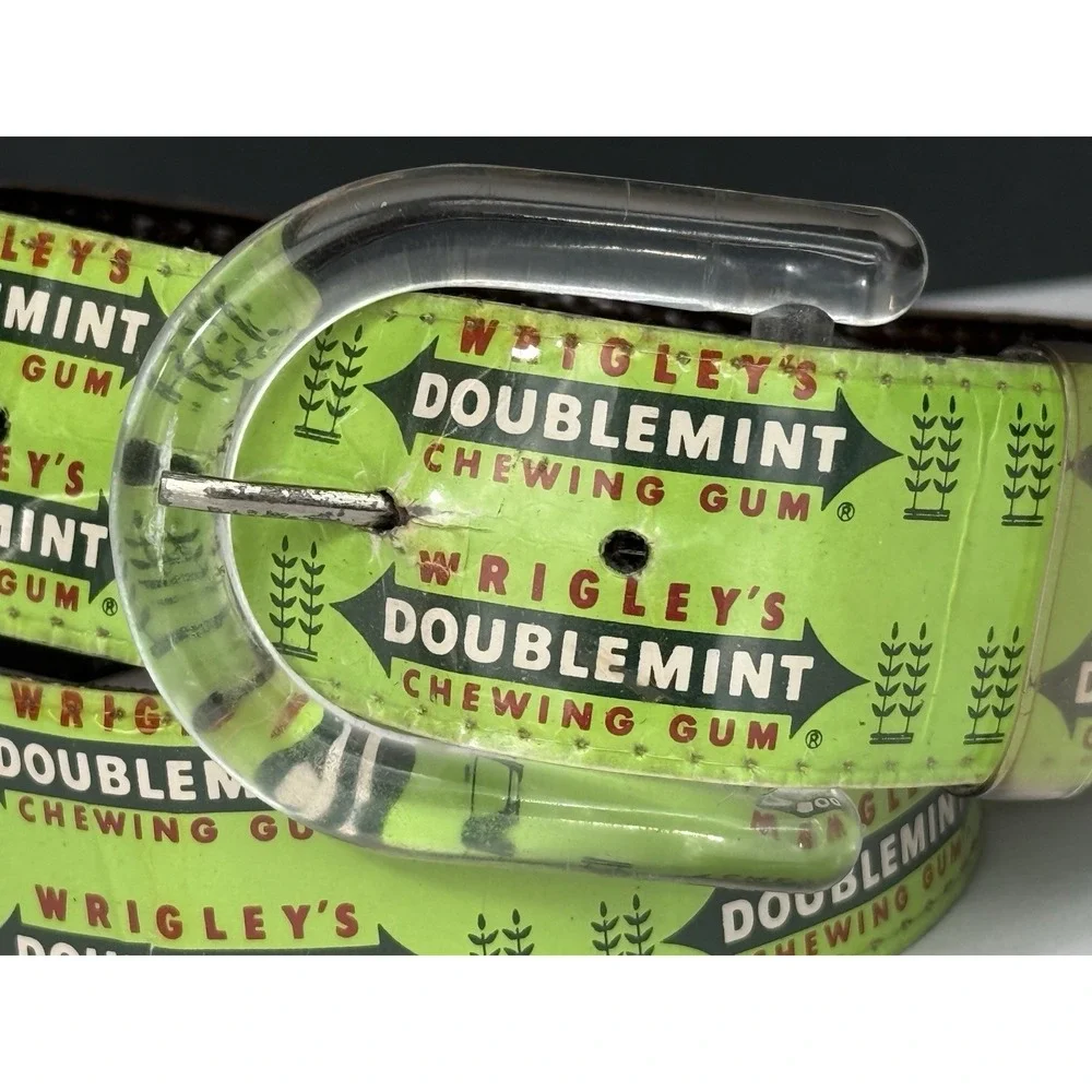 VTG Original Wrigleys Doublemint Gum Belt Green W/ Clear Buckle Size M 36