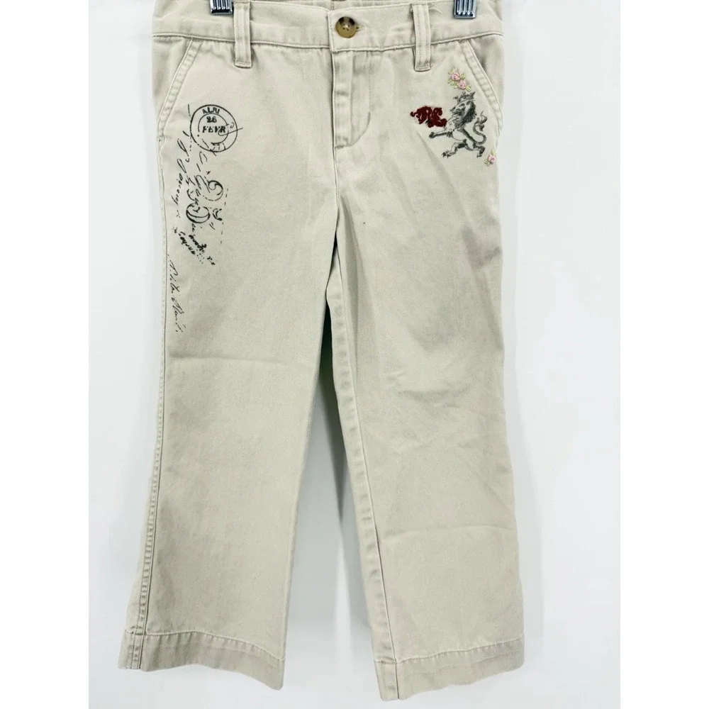 Ralph Lauren Girls Sz 6 RARE Postage Print Embroidered Horse VTG Khaki Pants
