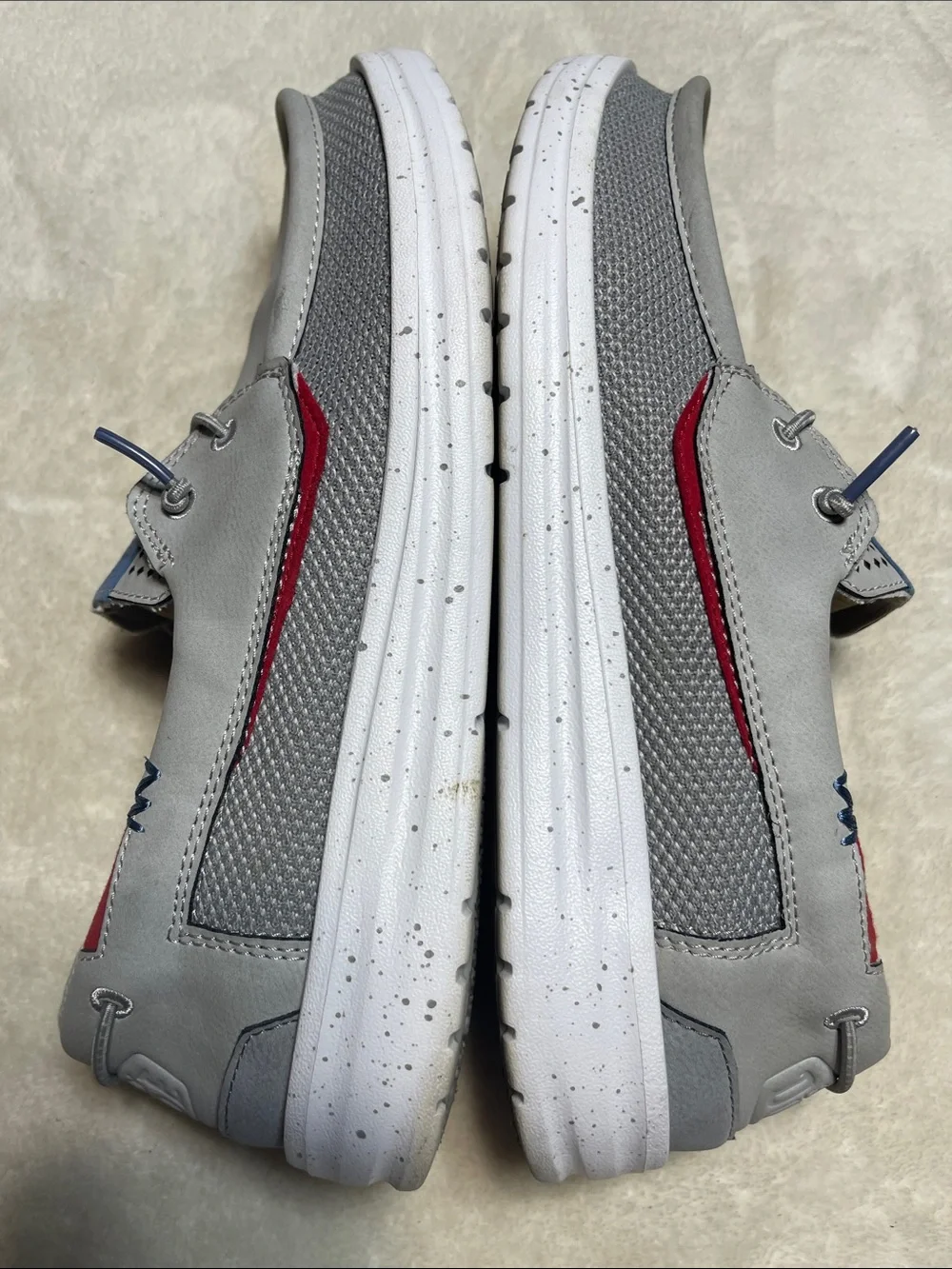 Hey Dude Men's Gray Boat Shoes with Red Accent Size 9