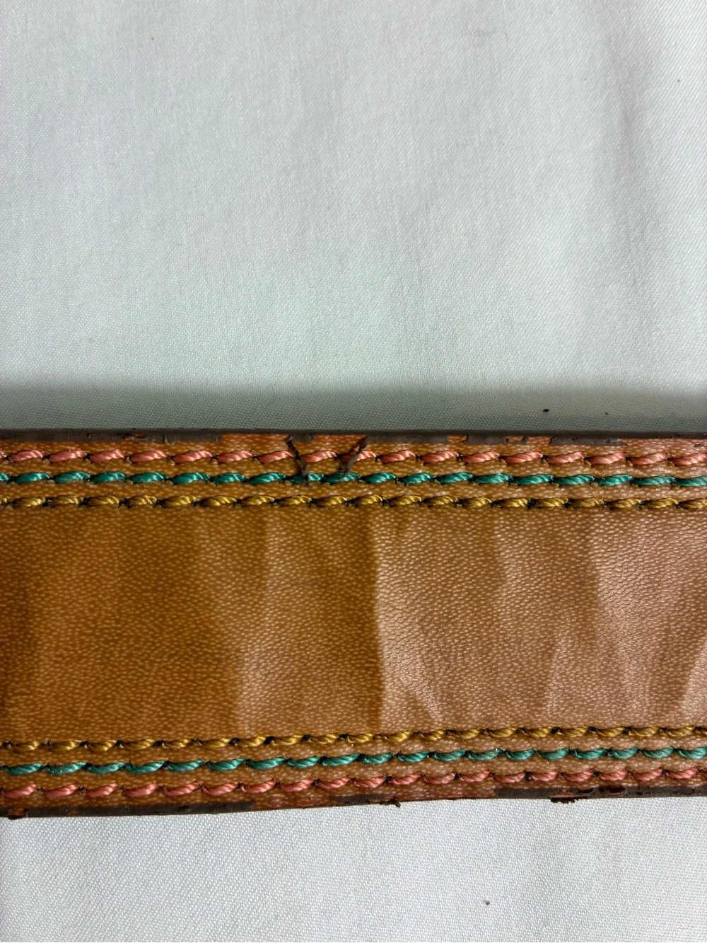Womens belt 38” long Brown Faux Leather with Contrast Stitching