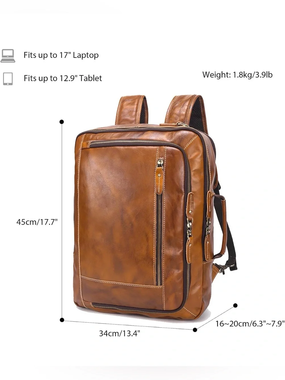 Lannsyne Vintage Genuine Leather Backpack 17” Laptop Expandable Briefcase Bag