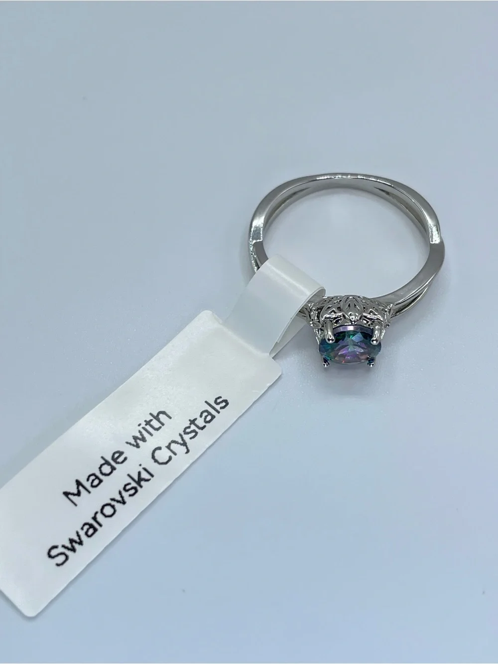 Swarovski Crystal Elements Mystic Rainbow Crystal Solitaire Ring Sz 10
