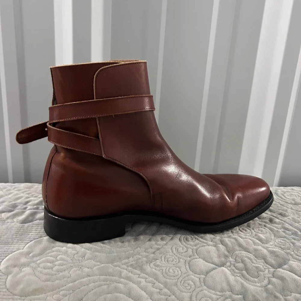 Mack James Cognac Leather Jodhpur Dress Ankle Strap Buckle Chelsea Boots 9
