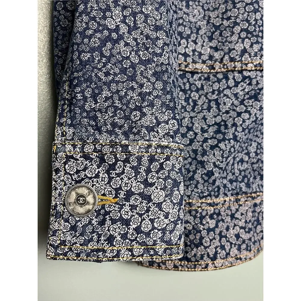 CHANEL Camellia CC Floral Denim Jean Jacket Oversized Bomber Size 34 Women’s 2