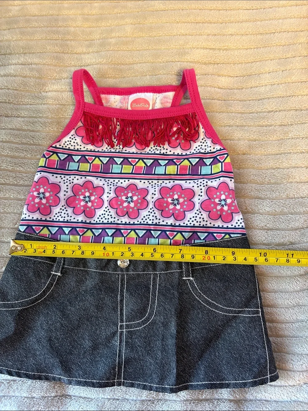 Pink Floral Fringe Denim-Style Dog Dress