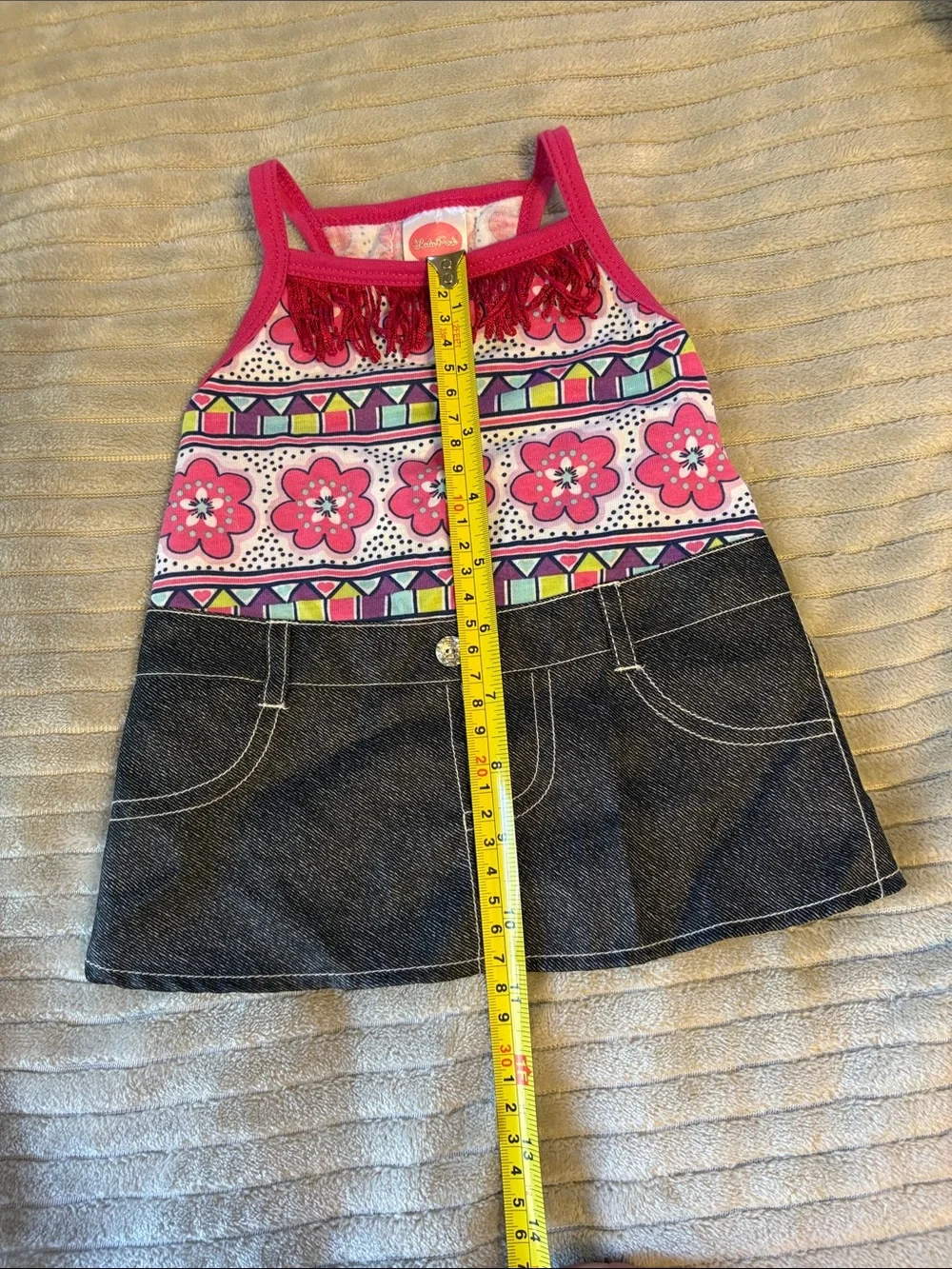 Pink Floral Fringe Denim-Style Dog Dress
