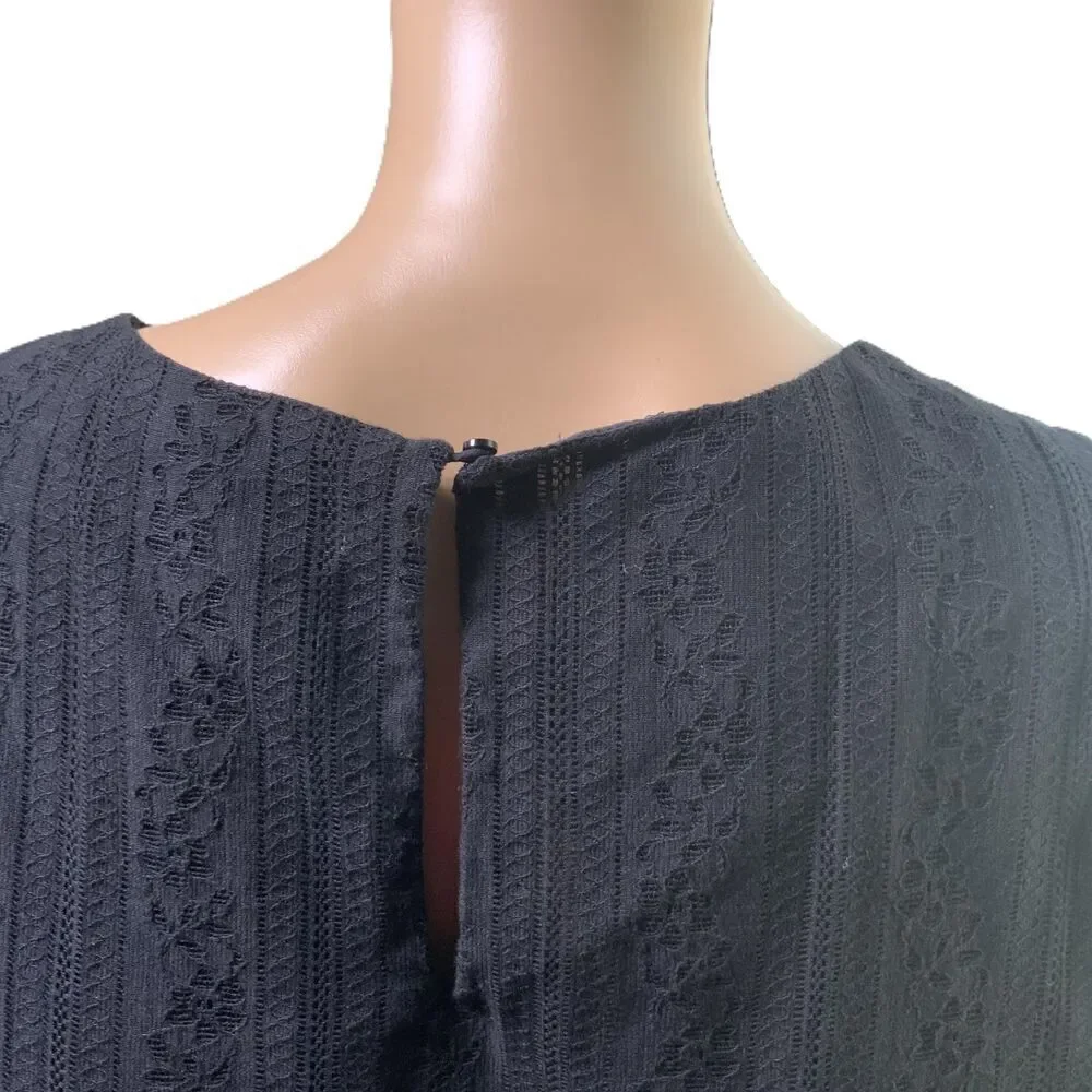 Michael Kors Black Lace‎ Cotton Fringe Hem Short Sleeve Blouse Size Large