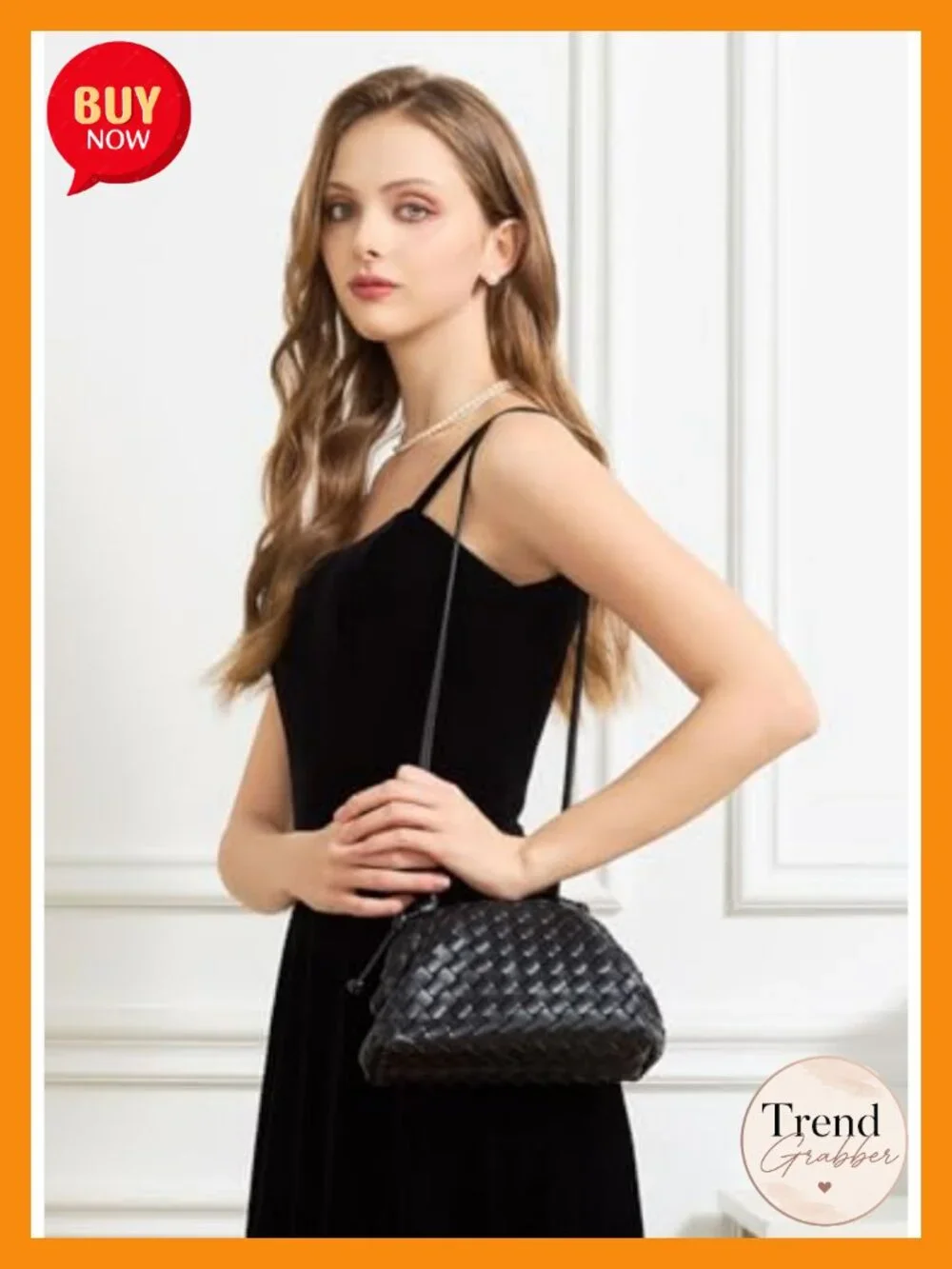 Woven Clutch Purse with Hardware Clasp Crossbody Bag PU Leather Handmade