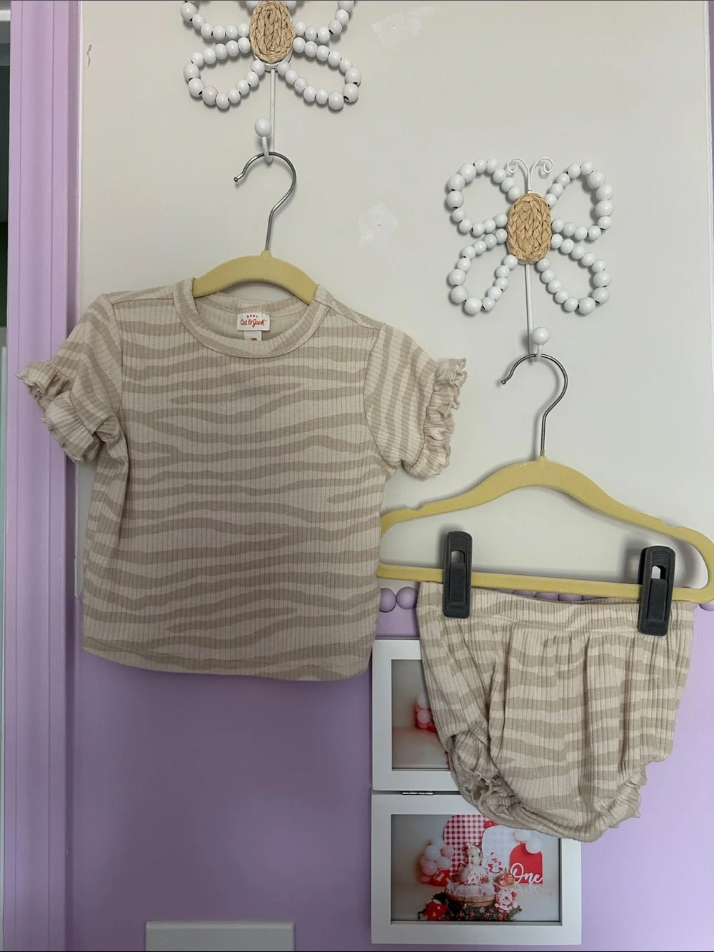 Cat & Jack Beige Striped Baby Top and Bloomer Set