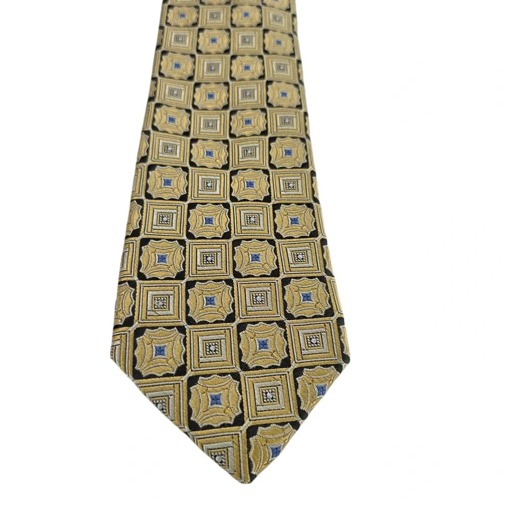 Jos A Bank Signature Collection Mens Necktie Gold‎ Handmade Embroidered Silk