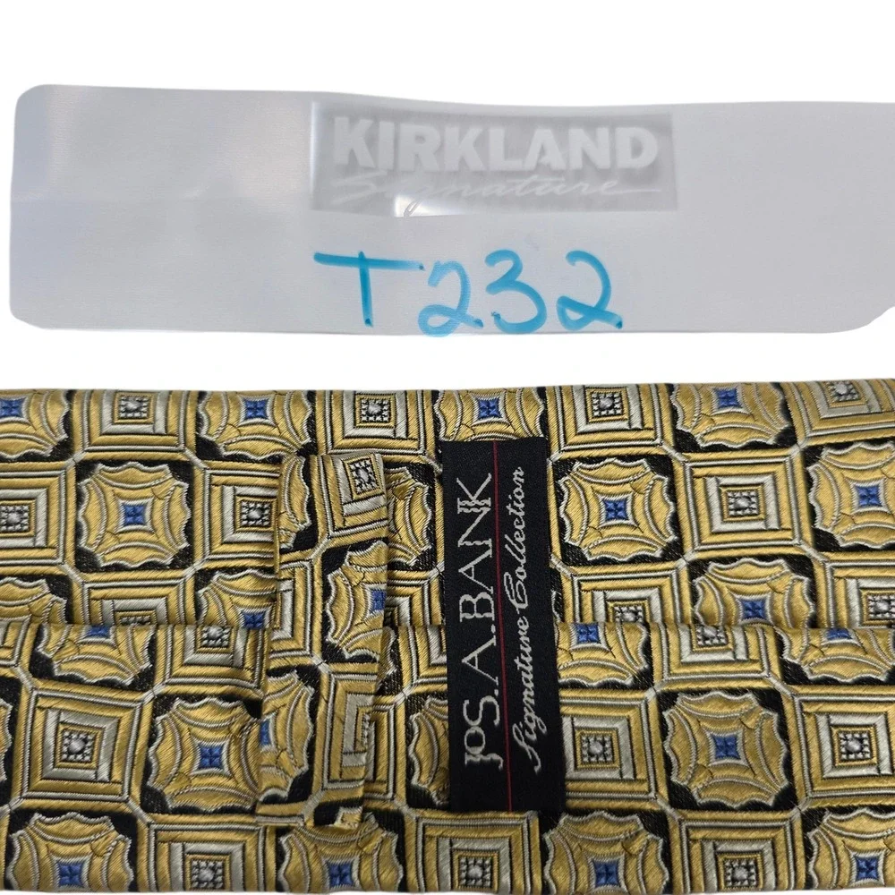 Jos A Bank Signature Collection Mens Necktie Gold‎ Handmade Embroidered Silk