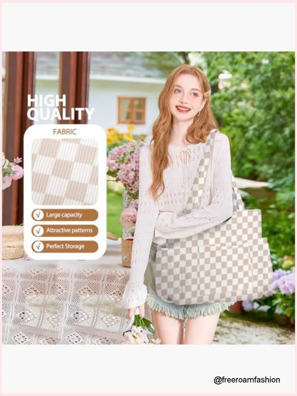 Corduroy Tote Bag, Large Capacity with 6 Pockets, Shoulder Handbag Work Travel