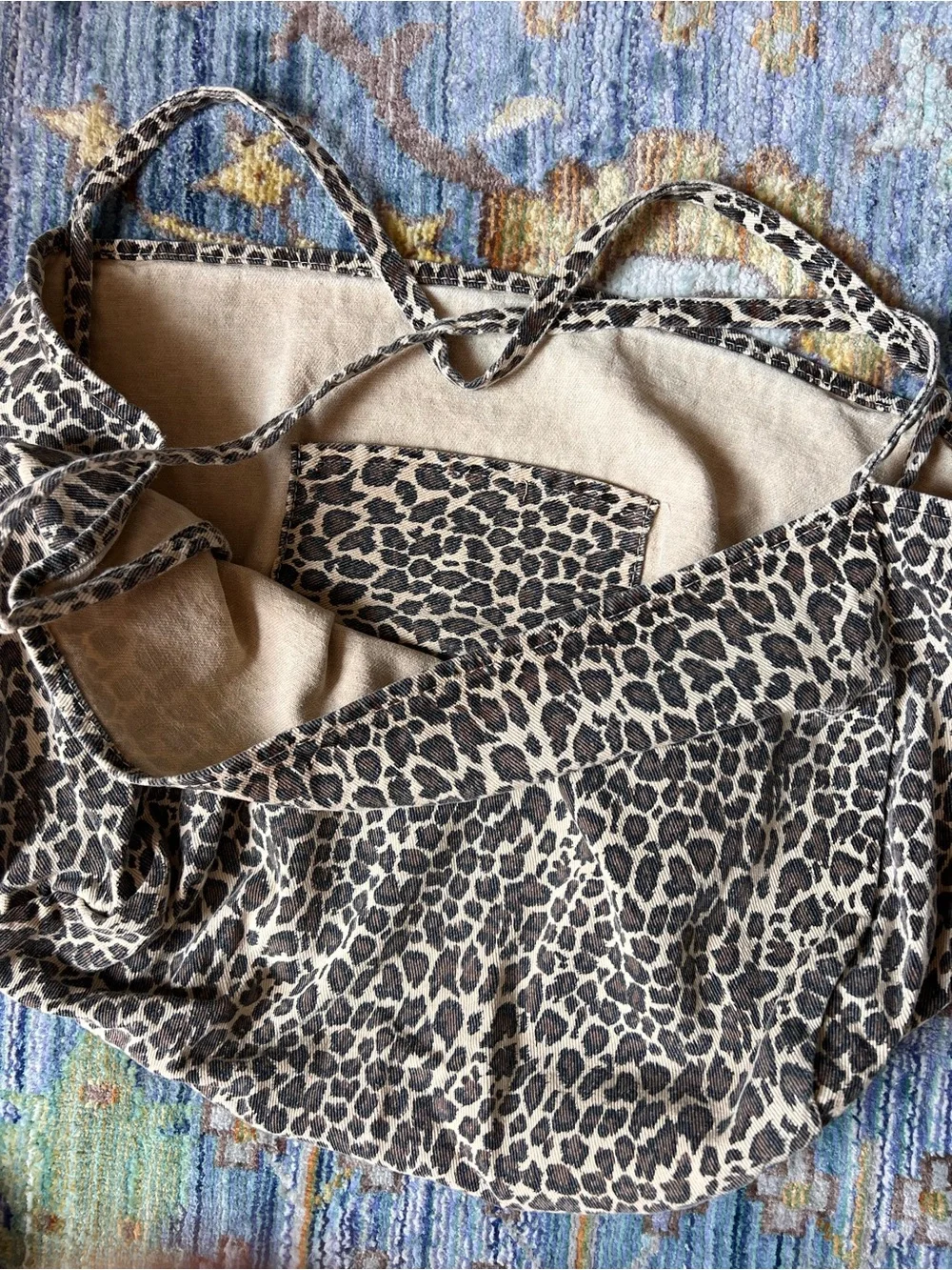 Oversized Leopard Print Cotton Tote Bag