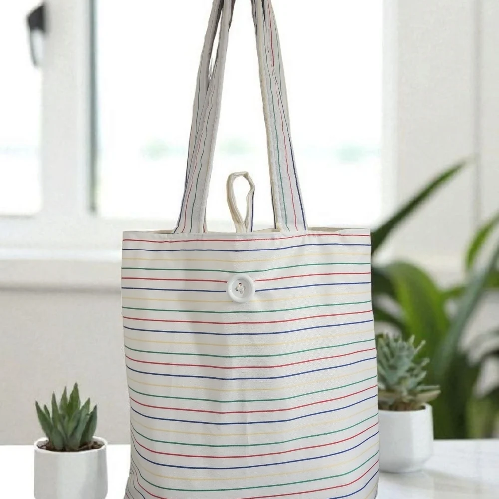 White and Red Nautical-Inspired Tote Bag