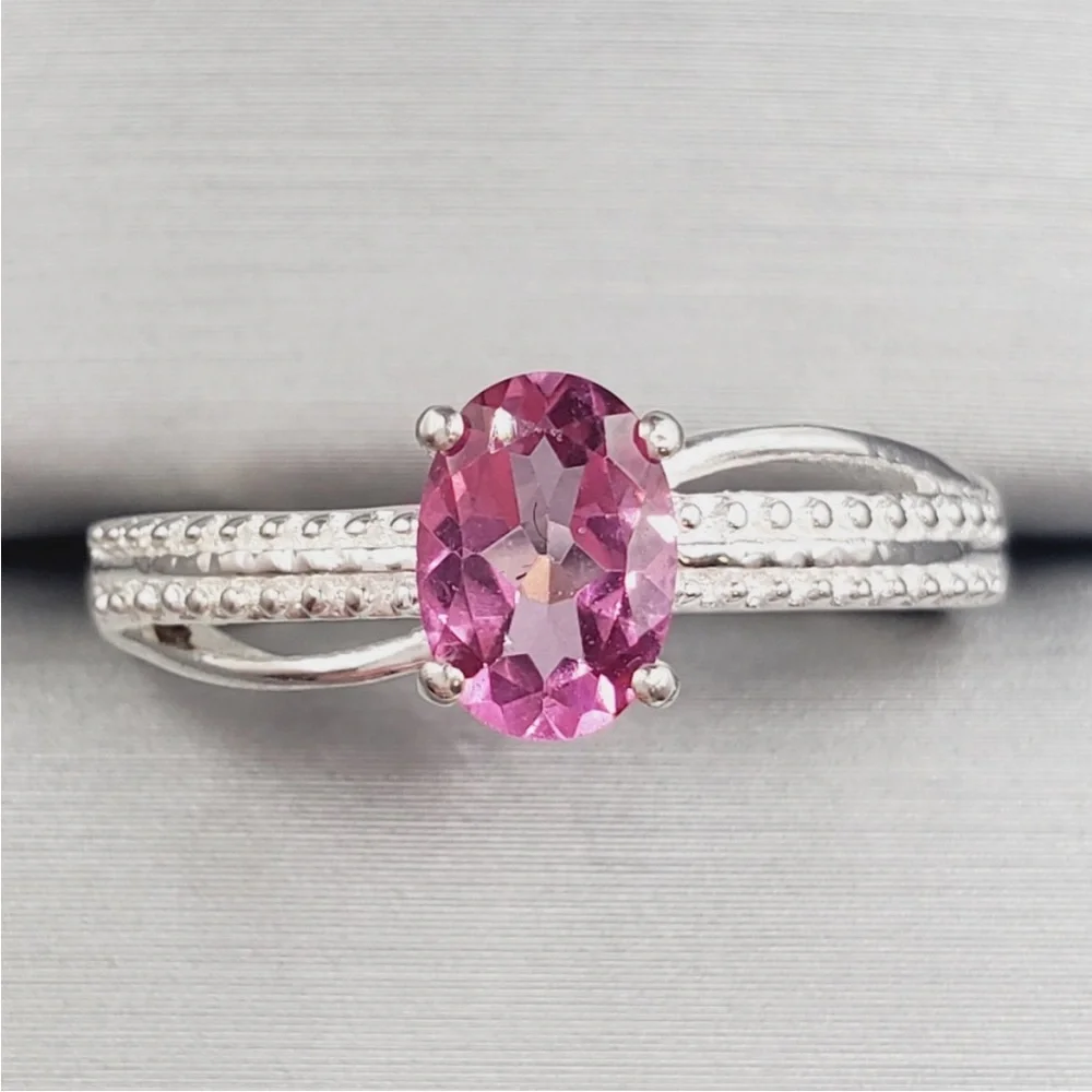 Genuine Oval .75 Carat Pink Topaz 925 Sterling Silver Solitaire Ring