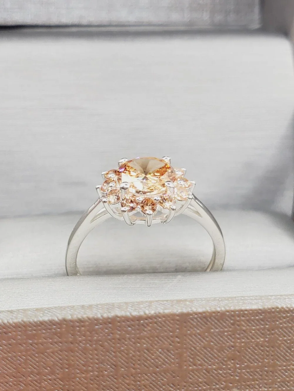 Sparkling Peach Halo Ring — Womens Jewelry