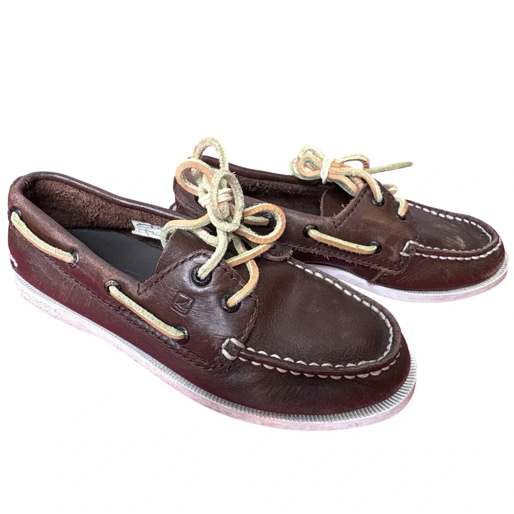 Sperry Boys Authentic Original Brown Leather Boat Shoes 12.5M Preppy Nautical‎