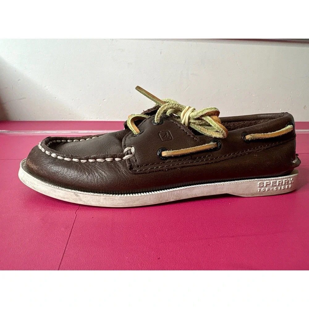 Sperry Boys Authentic Original Brown Leather Boat Shoes 12.5M Preppy Nautical‎