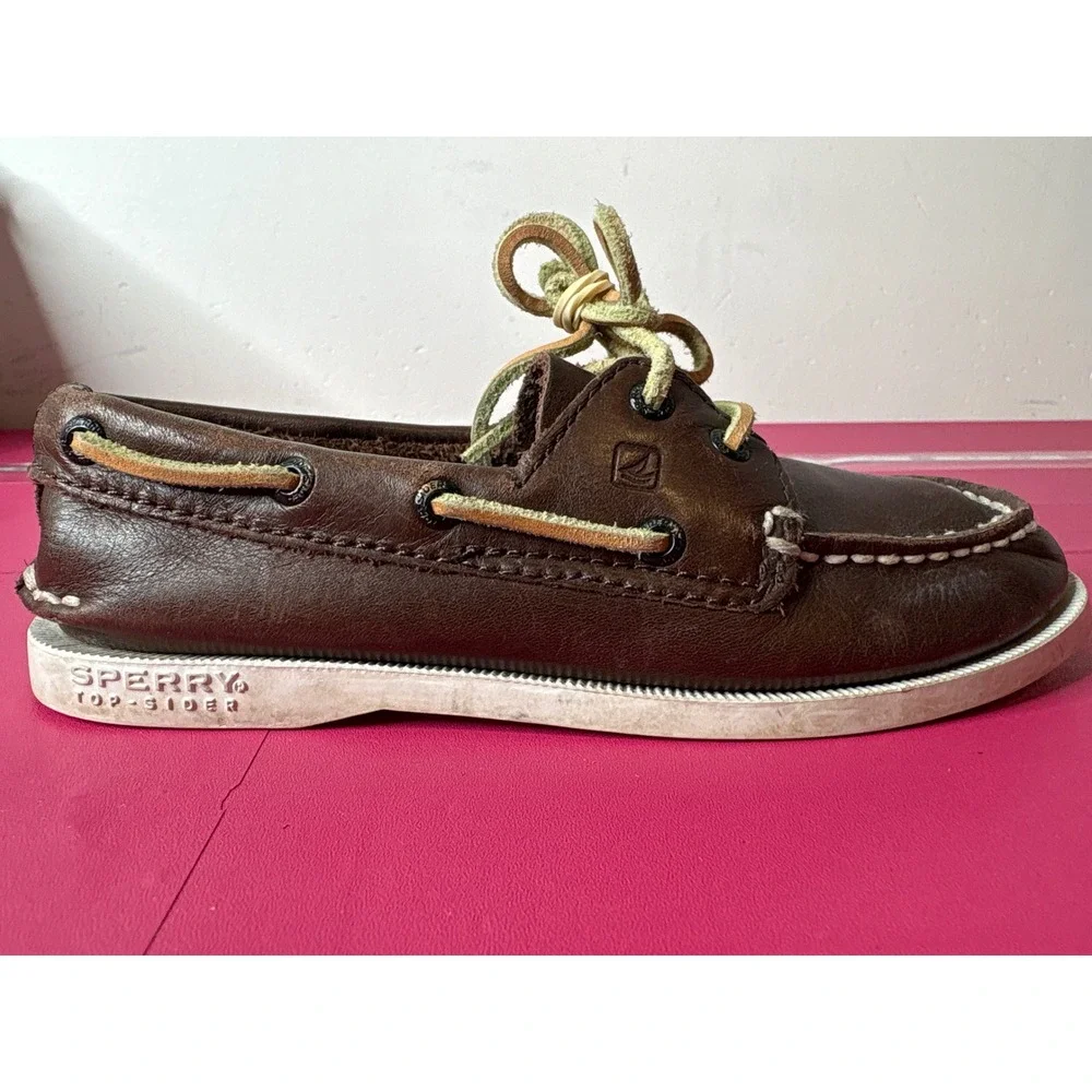 Sperry Boys Authentic Original Brown Leather Boat Shoes 12.5M Preppy Nautical‎