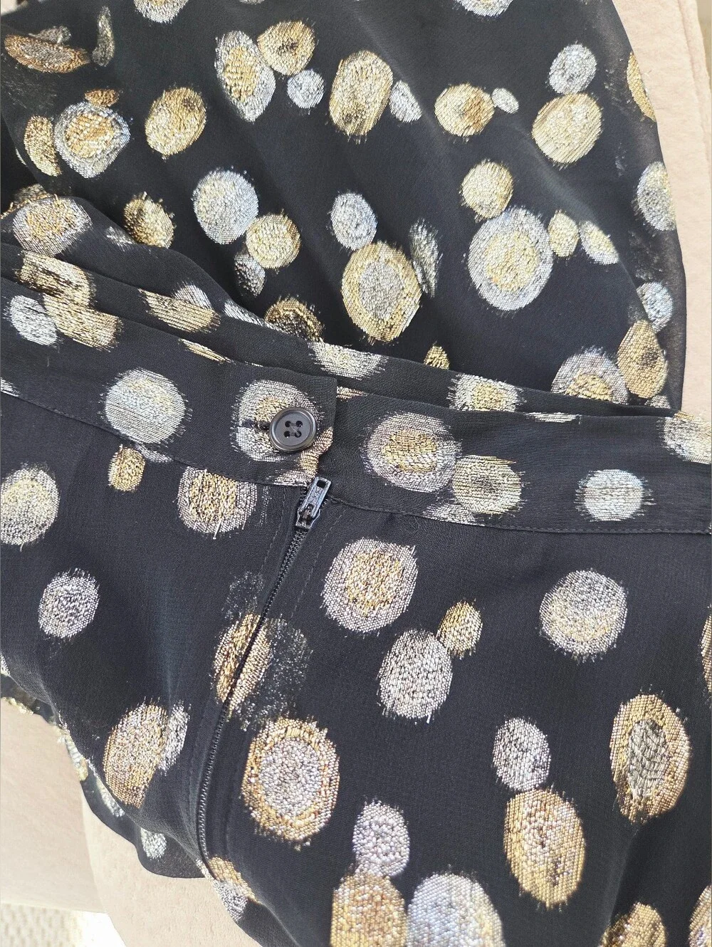 Halston Heritage Vintage Bubble Metallic  Polka Dot Midi Skirt Size 6