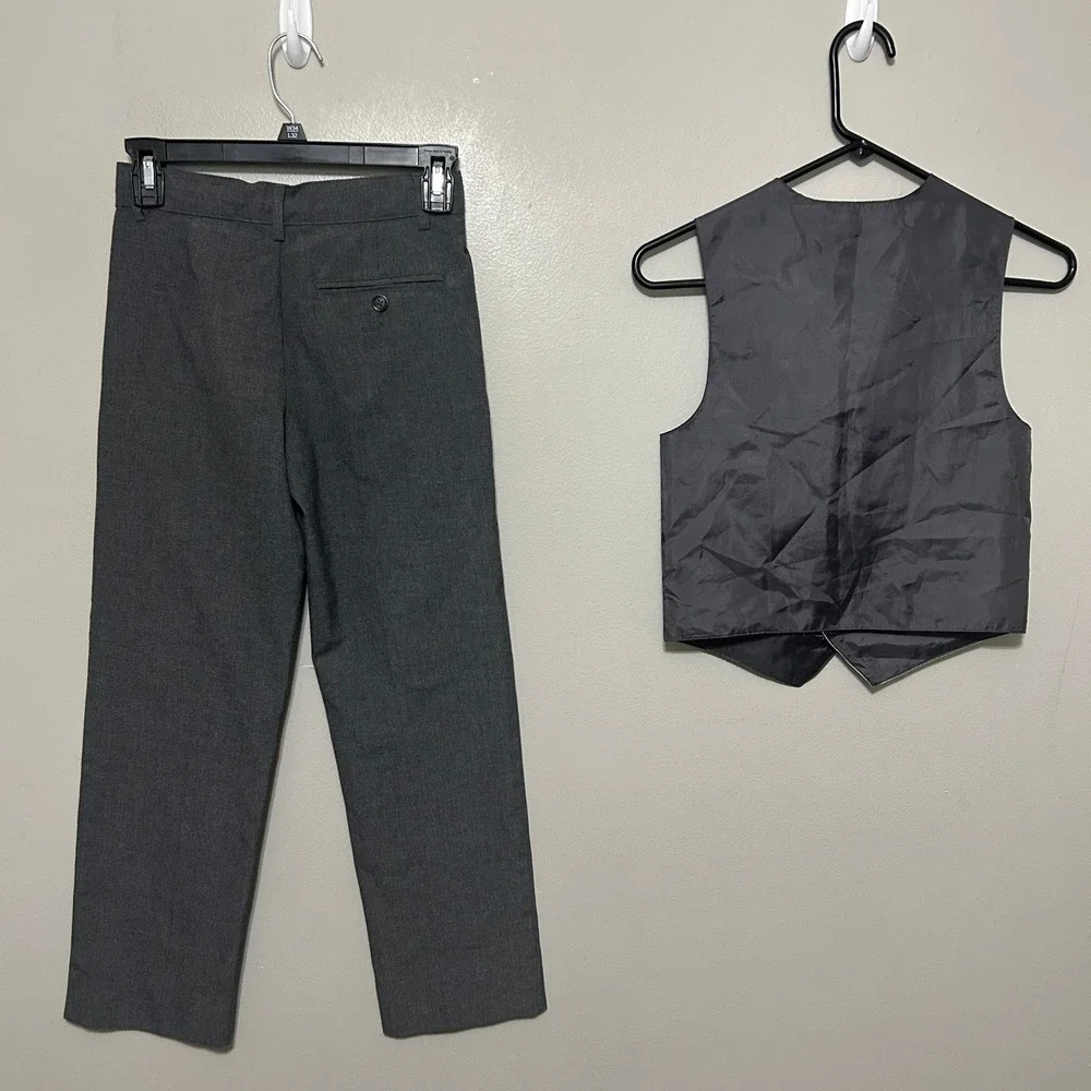 George Cat & Jack 2 Piece Vest and Pants Suit Set Kids 8 Grey Glen Plaid Formal