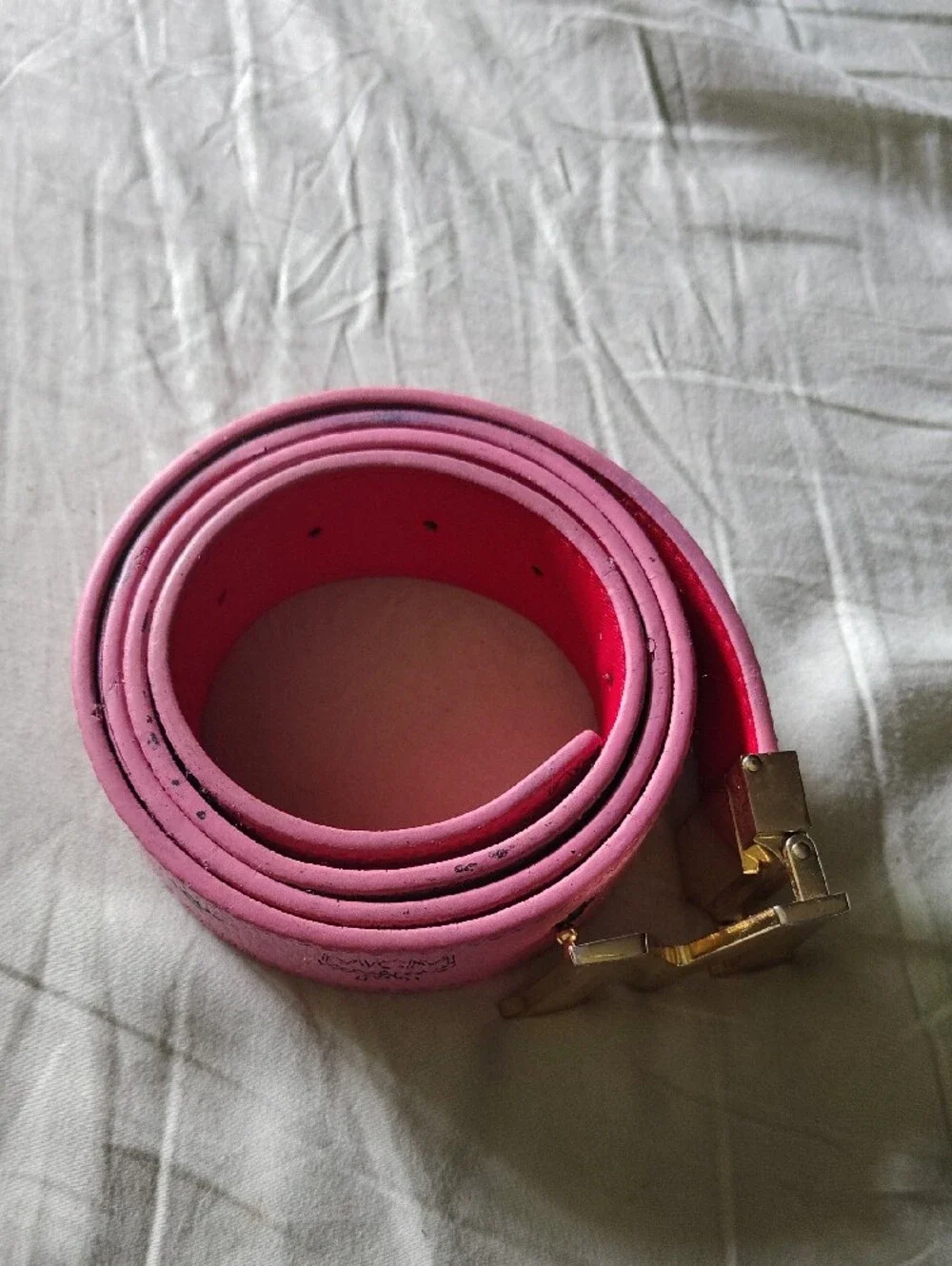 MCM Pink Leather Belt with Gold M Logo Buckle