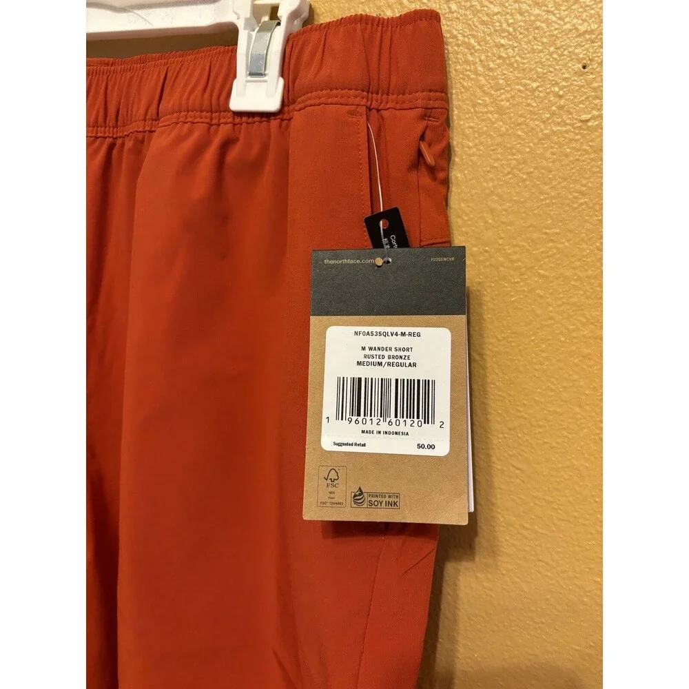 The North Face Men's M Athletic Shorts Orange Elastic Waist NWT Hiking Running