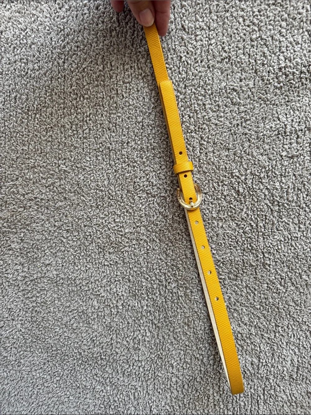 White House Black Market Yellow Textured Leather Belt with Gold Buckle