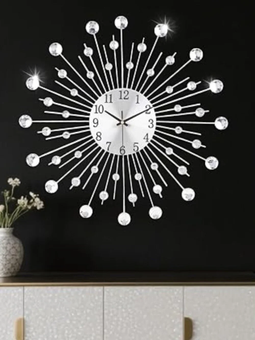 Large Wall Clock for Living Room Decor Non-Ticking Quiet Metal Quartz Clocks Mod