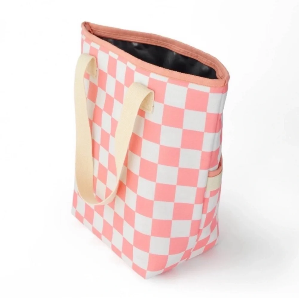 New Target Bullseye Playground Cooler Bag Checkered Pink and Cream Tote, Spring