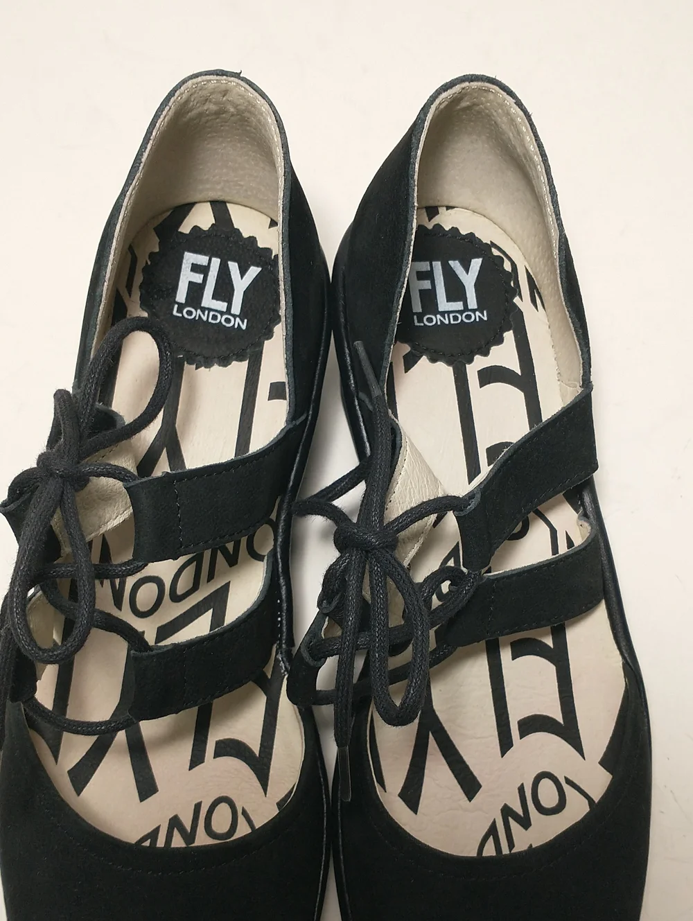LIKE NEW Fly London Poma Tie Wedge Sandal, Covered Toe, Black, Euro 39, US 8