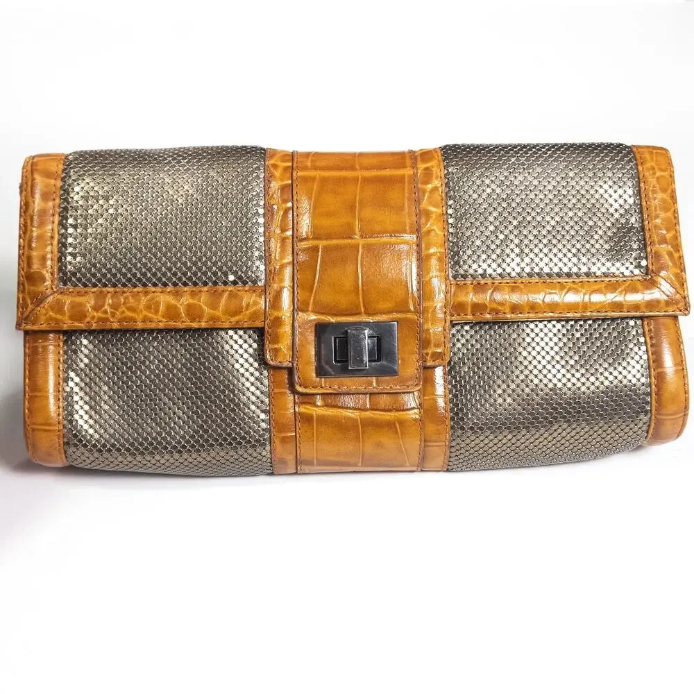 Whiting & Davis events clutch tan