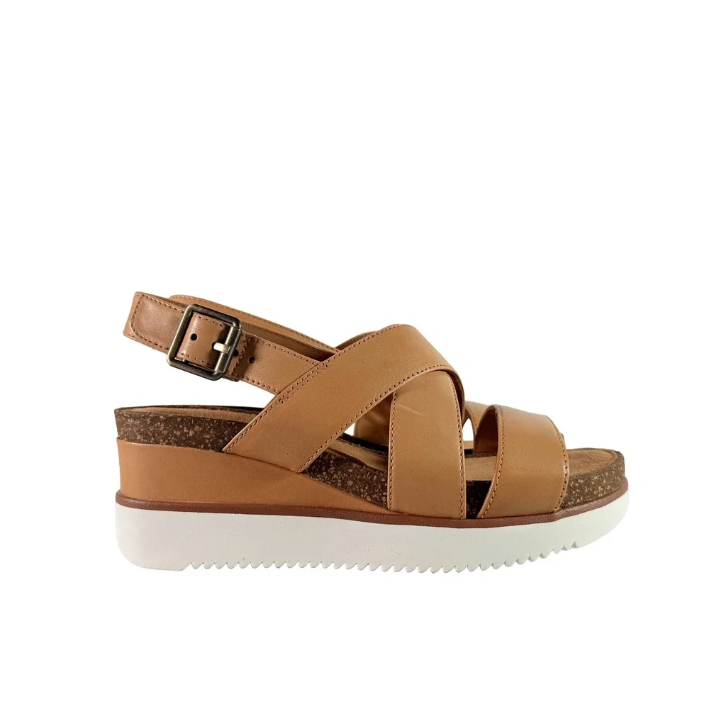 Clarks Lizby Cross Sandal Women 8 Sand Leather Platform Wedge New In Box