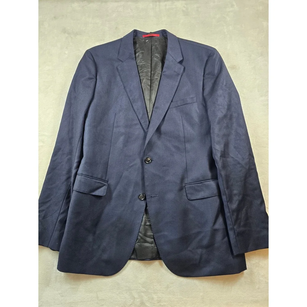 Hugo Boss Blazer Mens 46L 46 Navy Blue 100% Virgin Wool Jeffery Sport Coat
