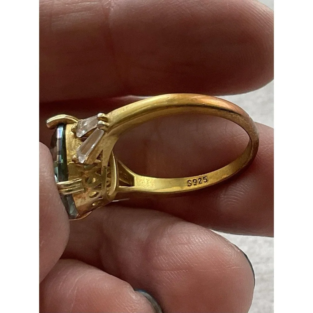 925 Sterling Silver Gold Vermeil Mystic Topaz Ring Size 7.75 Vintage Estate