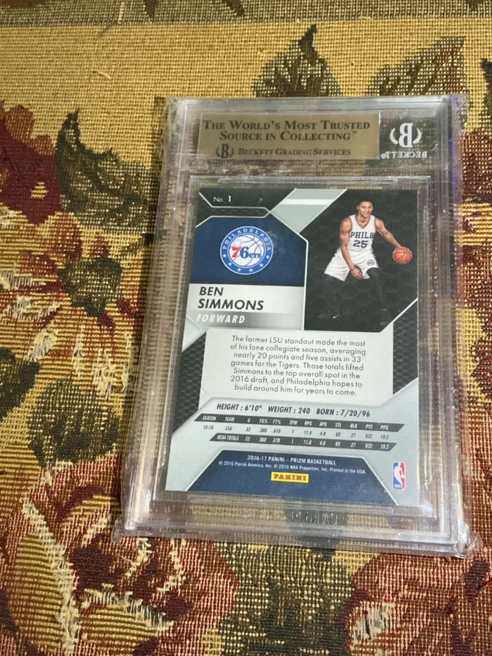 2016-17 panini prizm Ben Simmons Rookie #1 76ers Graded Beckett BGS gem mint 9.5