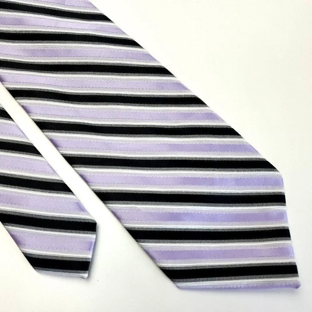 Laurant Bennet Milano‎ Purple Black Striped Woven Microfiber Polyester Tie
