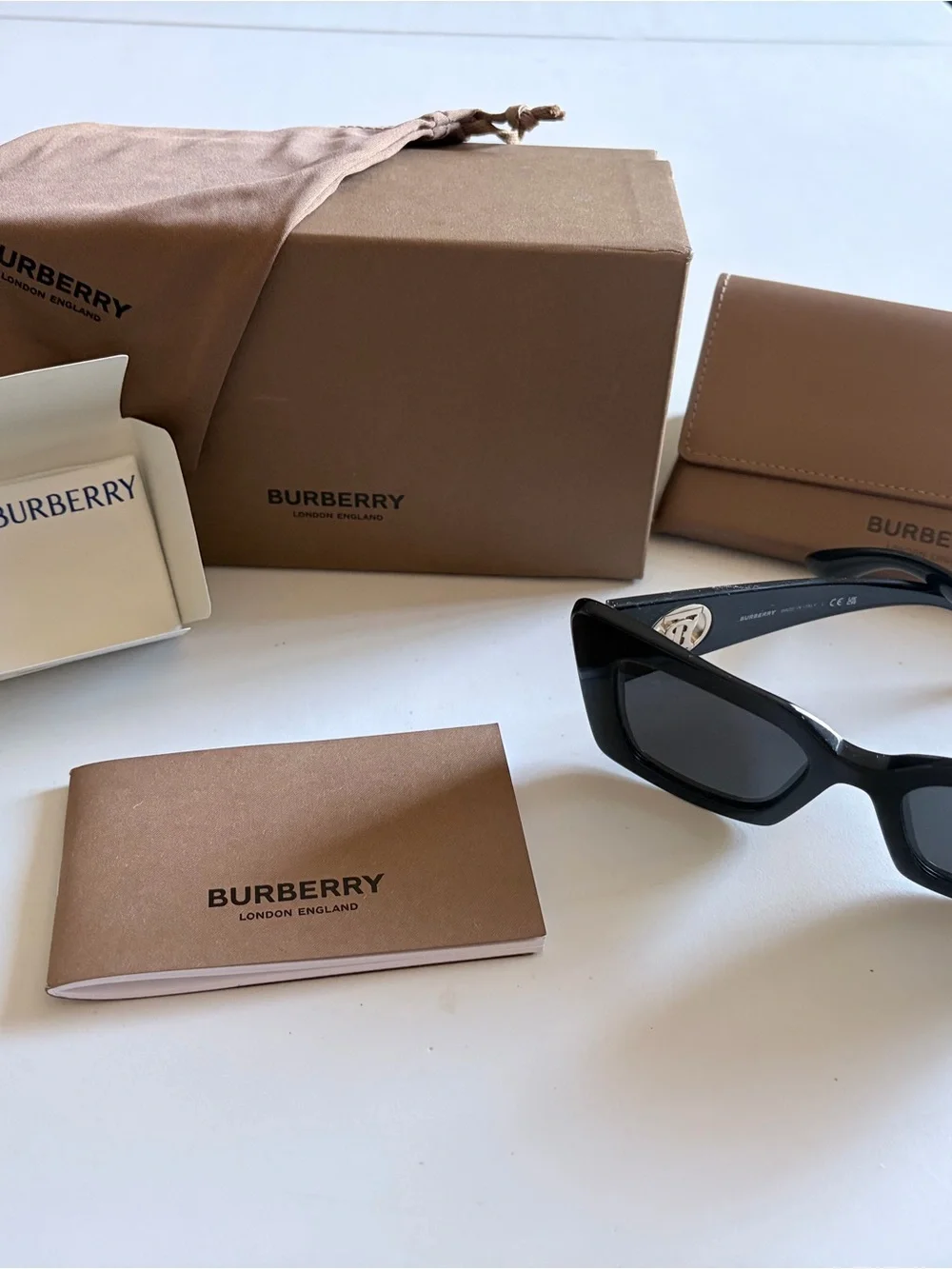Burberry Black Rectangular Women's Sunglasses with Dark Lenses