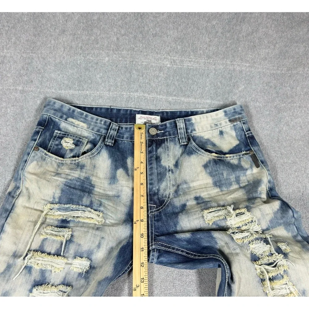 Smoke Rise Men Slim Tapered Fit Jeans‎ Men's 38x32 Denim Distressed Blue