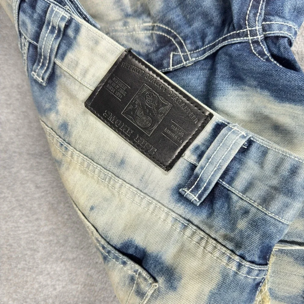 Smoke Rise Men Slim Tapered Fit Jeans‎ Men's 38x32 Denim Distressed Blue