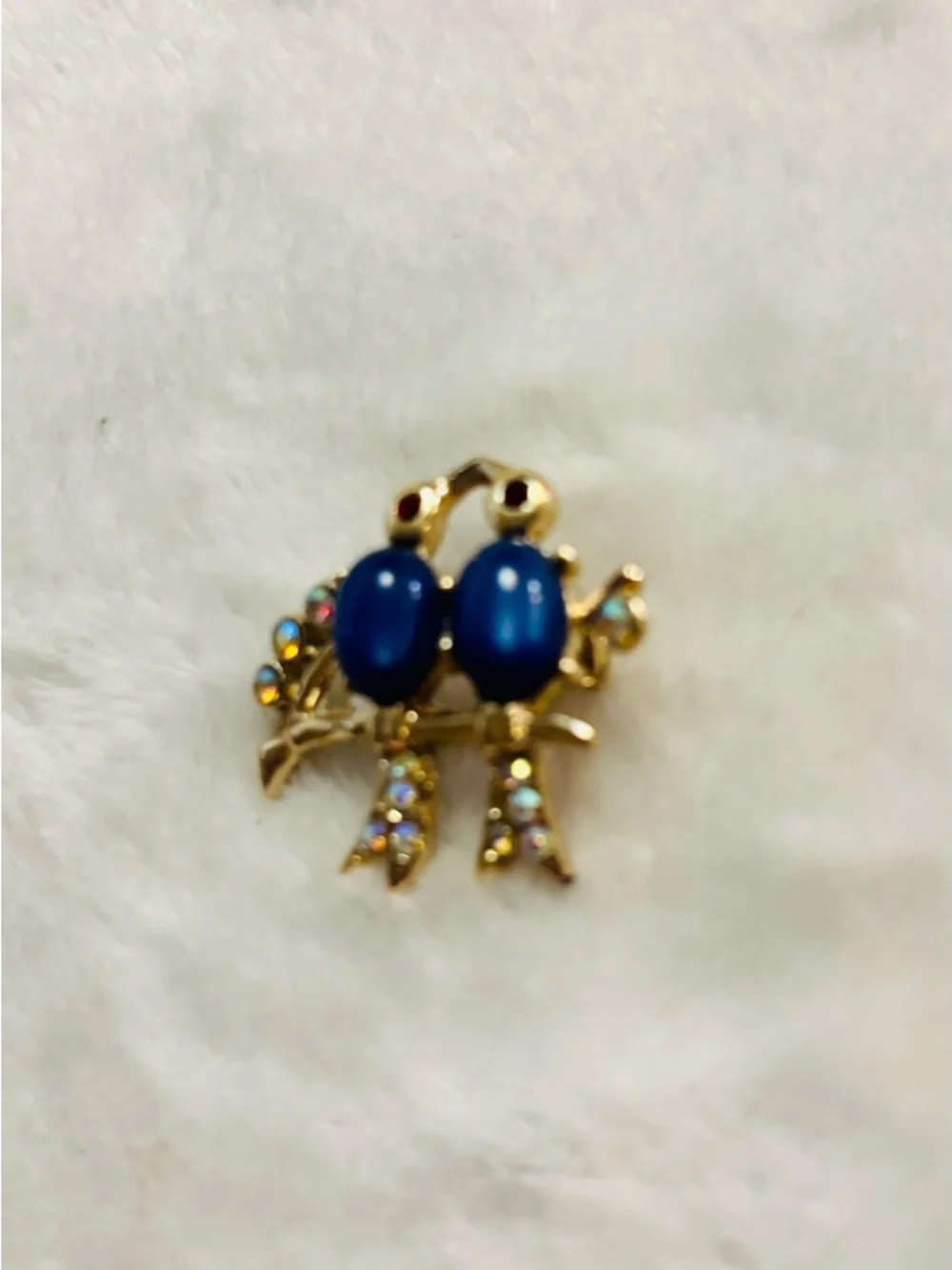 Brooch Source Unknown Gold-Tone Bluebirds Brooch with Aurora Crystal Accents