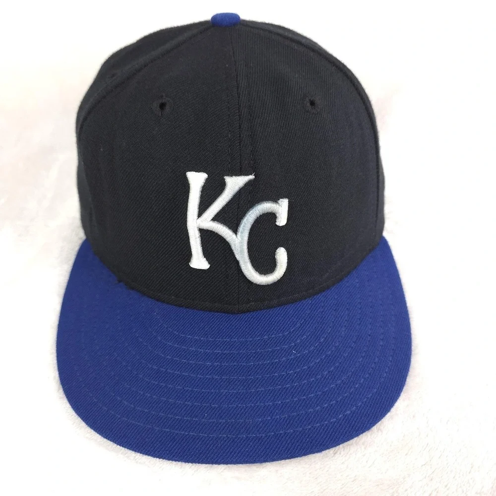 VINTAGE Kansas City Royals Hat Authentic Cap Wool Mens 7 5/8 Black‎ Blue MLB USA
