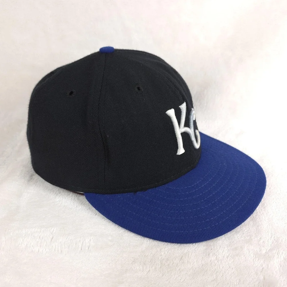 VINTAGE Kansas City Royals Hat Authentic Cap Wool Mens 7 5/8 Black‎ Blue MLB USA