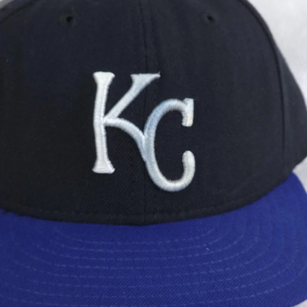 VINTAGE Kansas City Royals Hat Authentic Cap Wool Mens 7 5/8 Black‎ Blue MLB USA