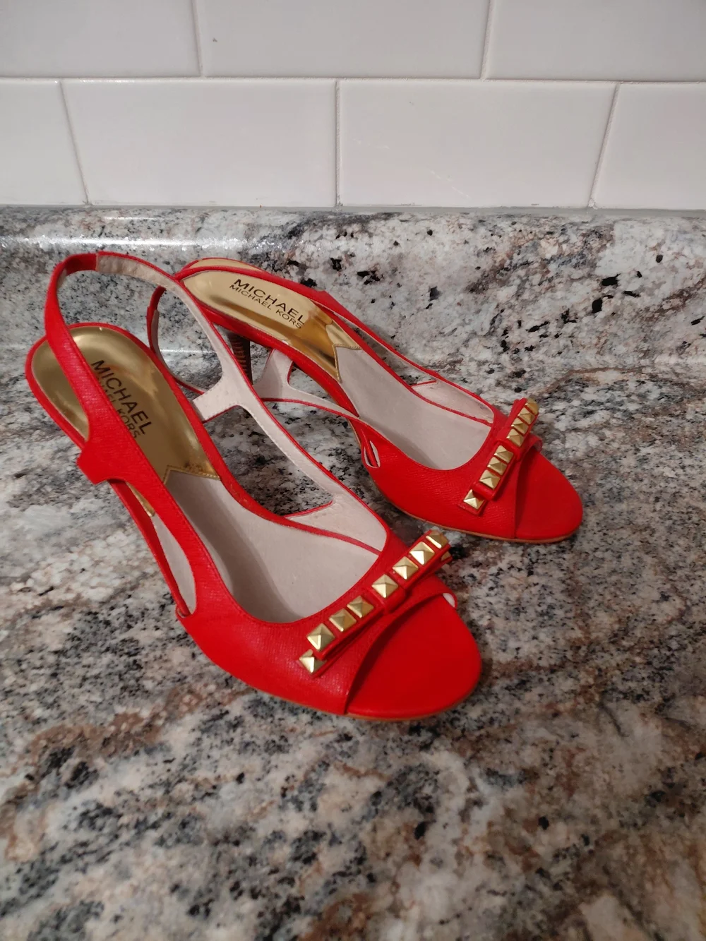 MICHAEL Michael Kors **Orange** Gold Studded Slingback Heels