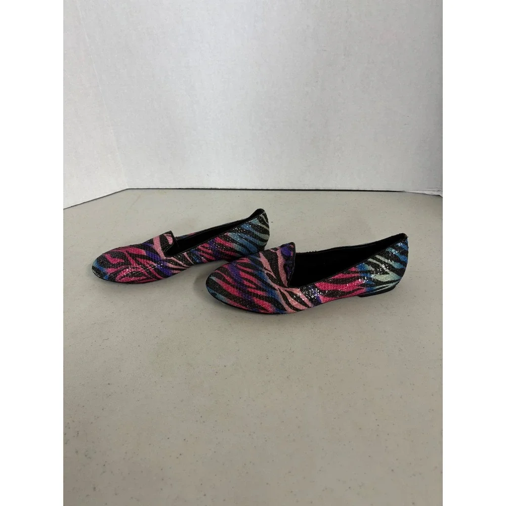 Hot Cakes Womens 8.5 M Rainbow Zebra‎ Sequin Loafers Smoking Flats Multicolor